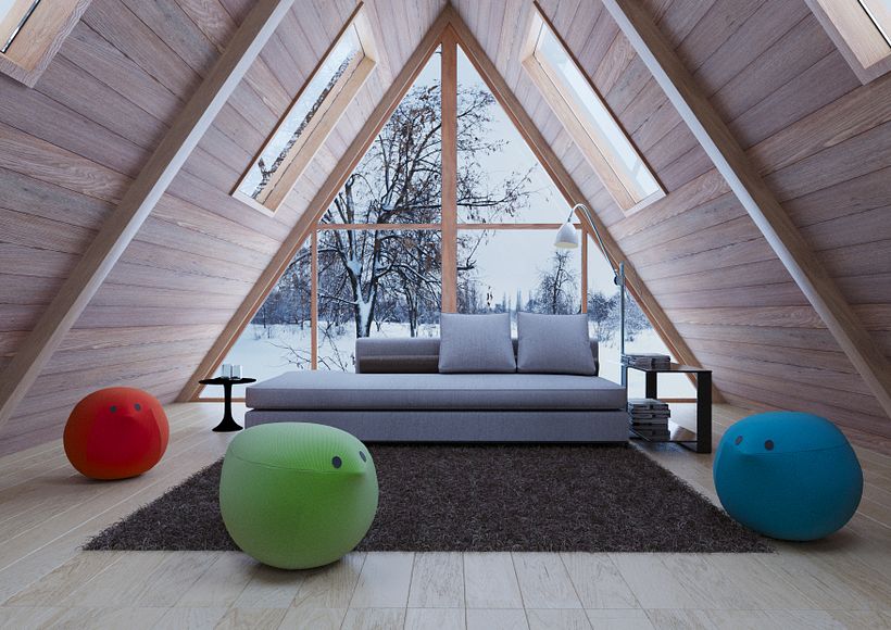 Render buhardilla casa de madera 0
