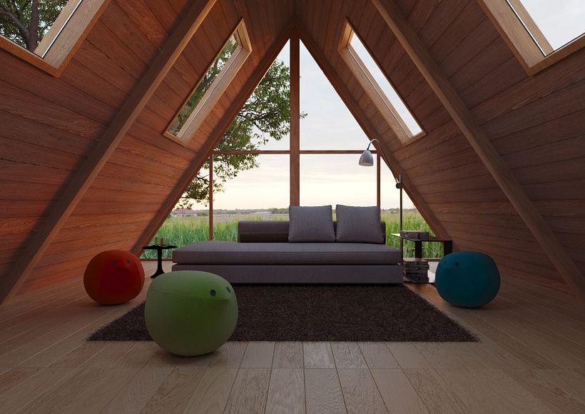 Render buhardilla casa de madera 1