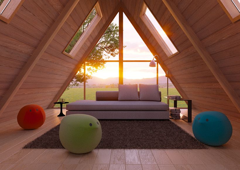 Render buhardilla casa de madera 2