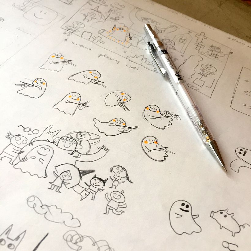 Sketches of Gustavo, the Shy Ghost by Flavia Z Drago