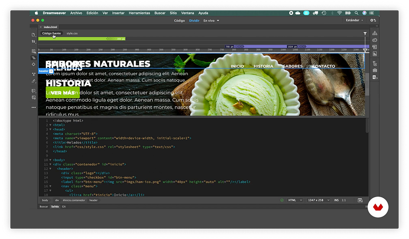 Interfaz de Dreamweaver