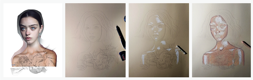 Selección y composición de la idea - Boceto, encaje y dibujo - Luces y brillos - Tonalidades de la piel