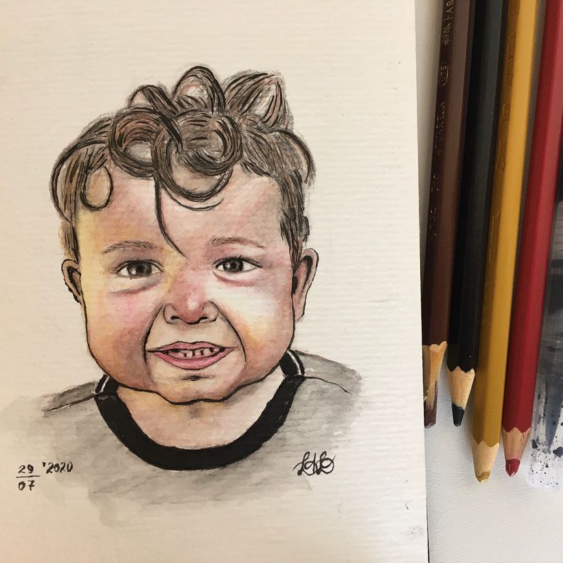 1. Lápices acuarelables y tinta china, frontal.