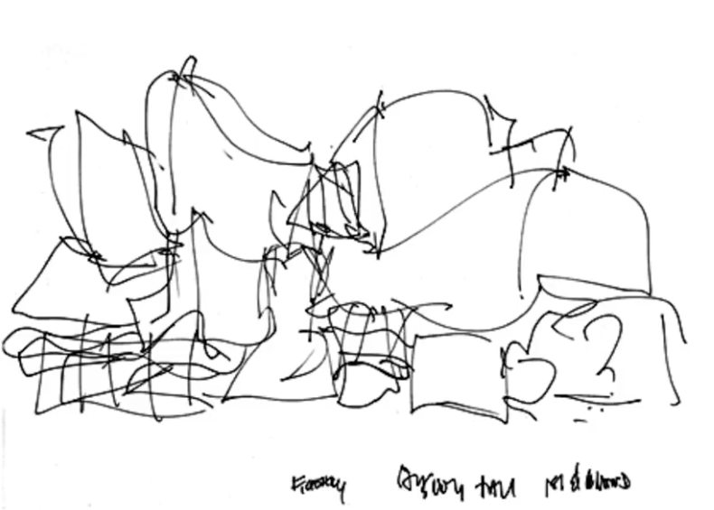 Boceto de Disney Concert Hall, Los Ángeles, Frank Gehry