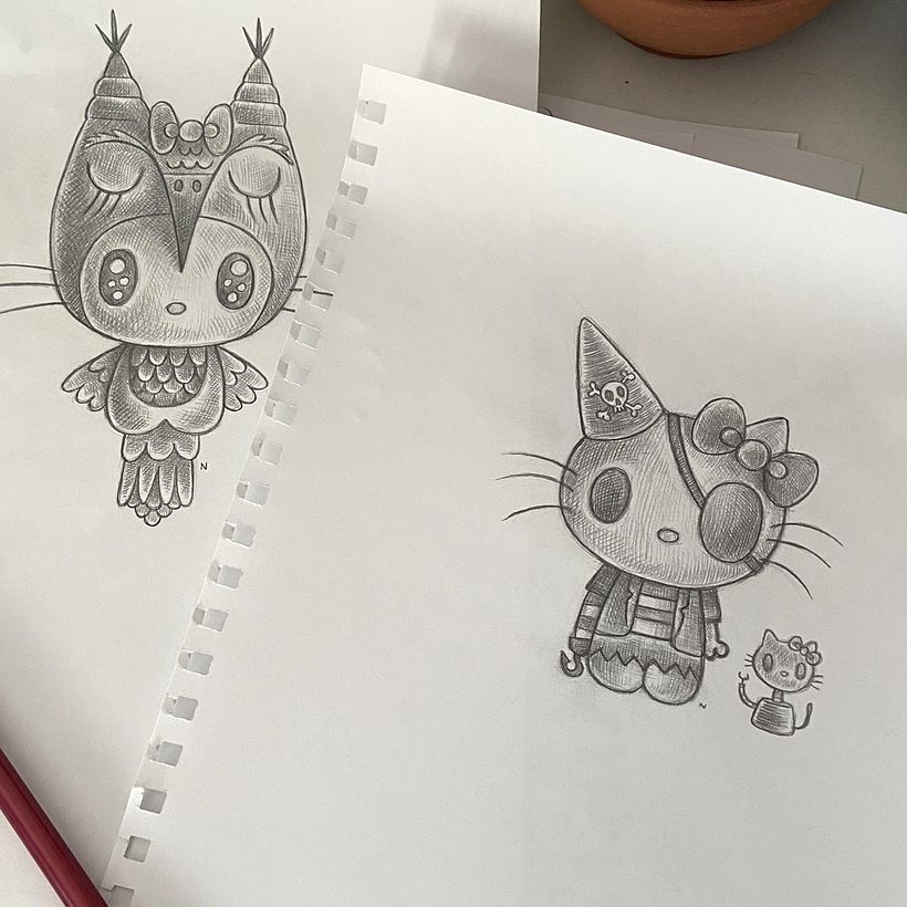 Original concept sketches for Hello Kitty x Nathan commission 