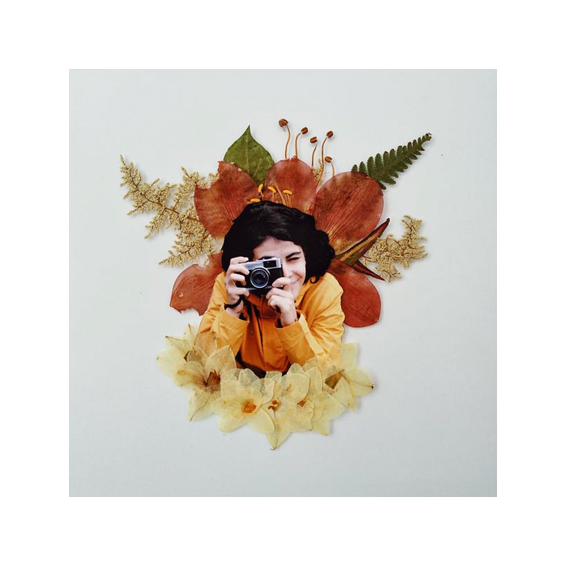 Analog collage with pressed plants and photography. For client in 2019. 