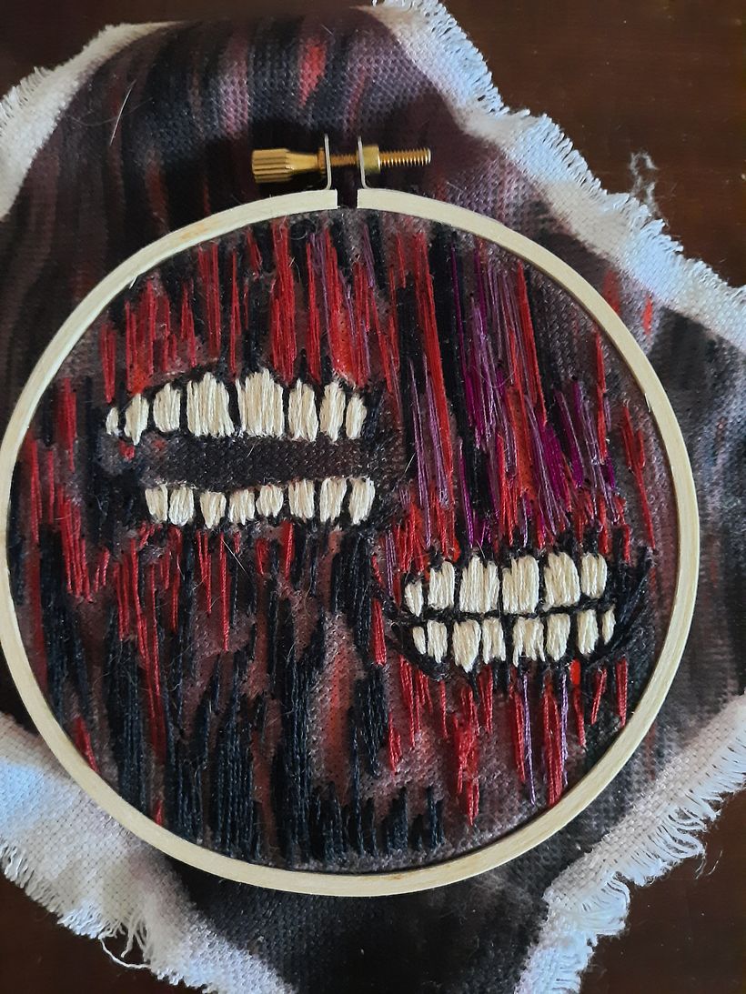 Revisiting am old charcoal drawing with acrylics & embroidery