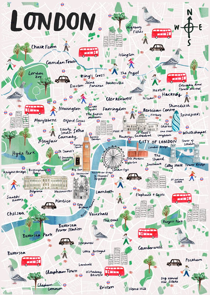 London map, mixed media digital collage, 2020.