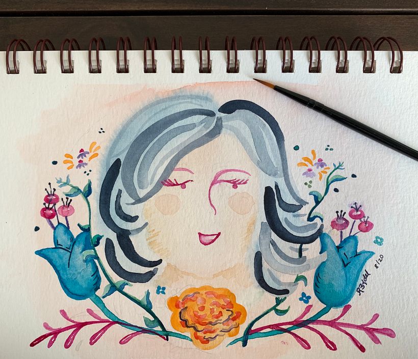 My project in Illustrated portraits with botanical elements course - Traditionelle Illustration