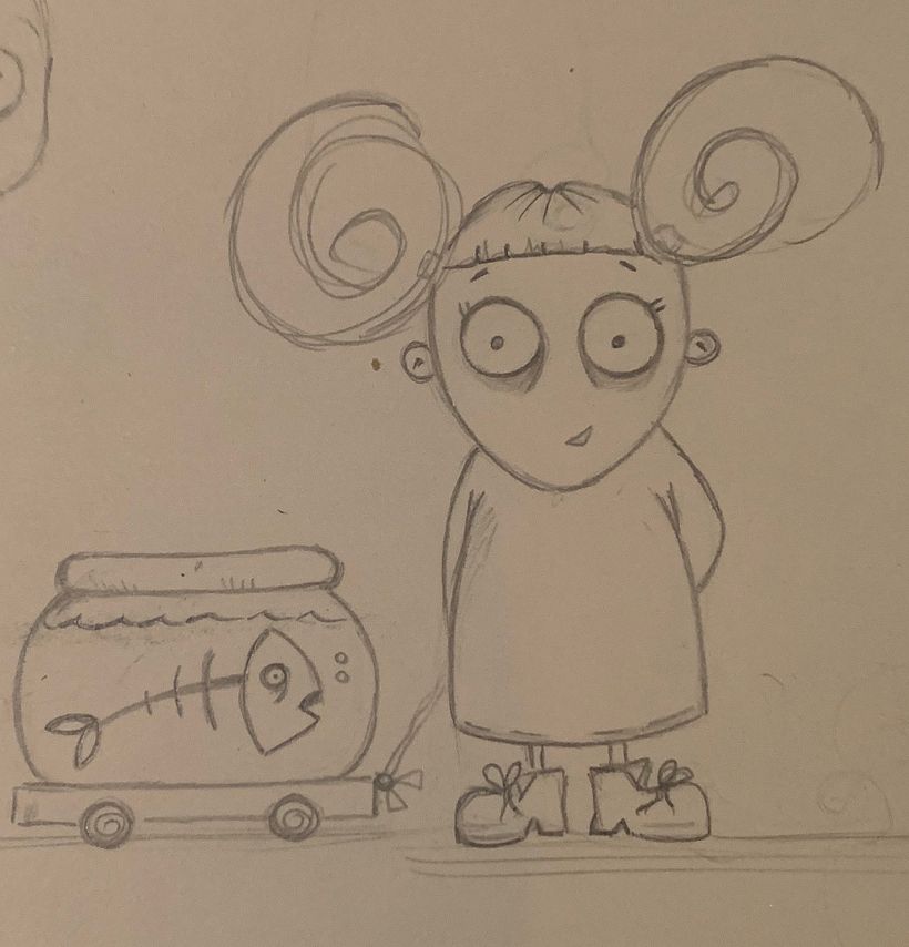 Quería hacer un personaje con mucha vida, y cree a Alma y su mascota Raspita, ambos son fantasmas