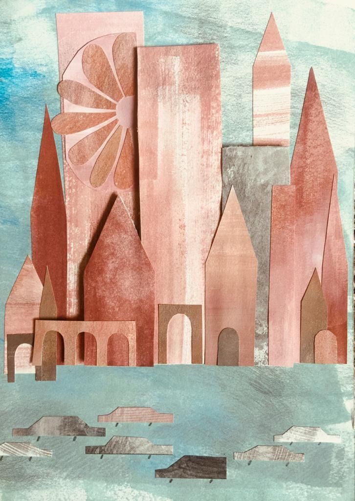 Distance Collage - The City where grandma lives....a much better photo to show the palette of my work!