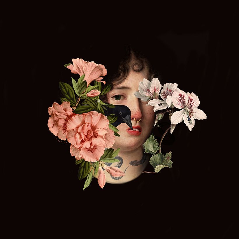 Retrato ilustrado con collage 0