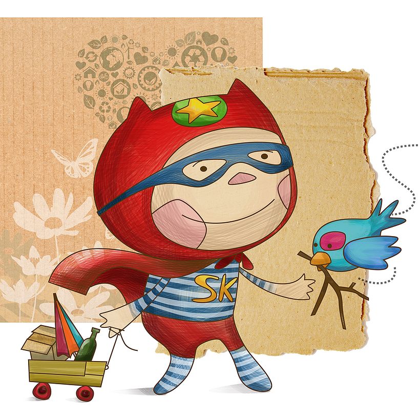 Ilustración para cuadros infantiles en combinación con vinilos para decoración de paredes.