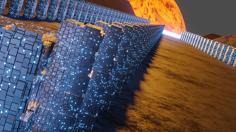 Sci-fi futurist civilization living with the energy of a little star. A proyect created with Blender 2.8 .