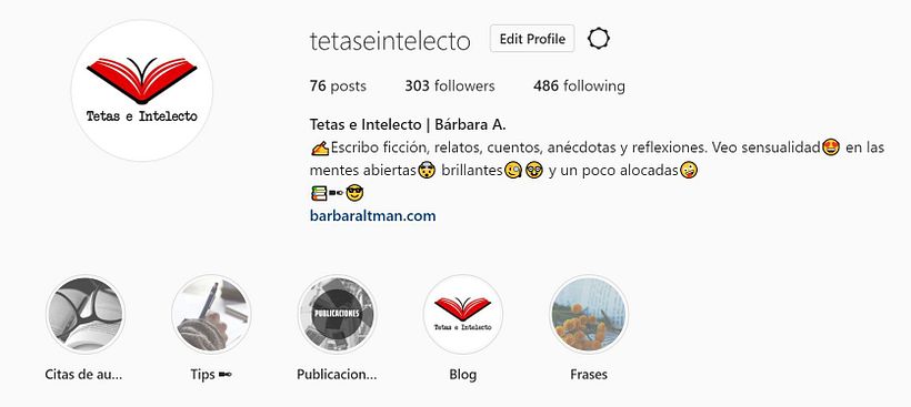 Así es la bienvenida en el IG, y el enlace del blog. 