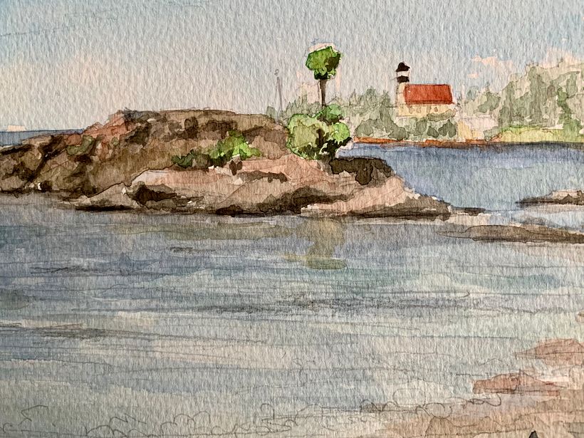 Watercolor of Copper Harbor Lighthouse Michigan USA August 2020