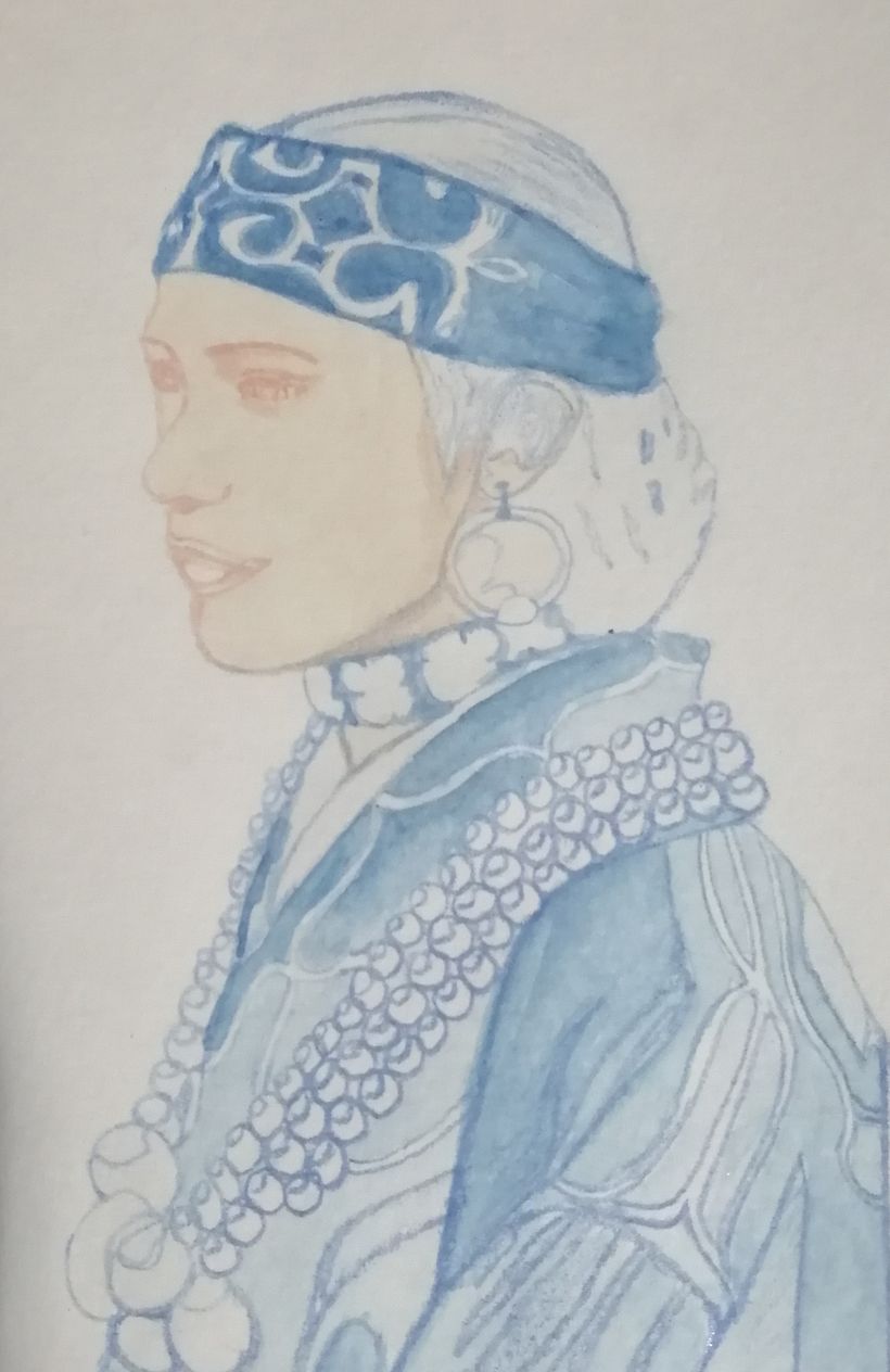 Mujer de la tribu Ainu. Práctica 1, acuarela tradicional. 