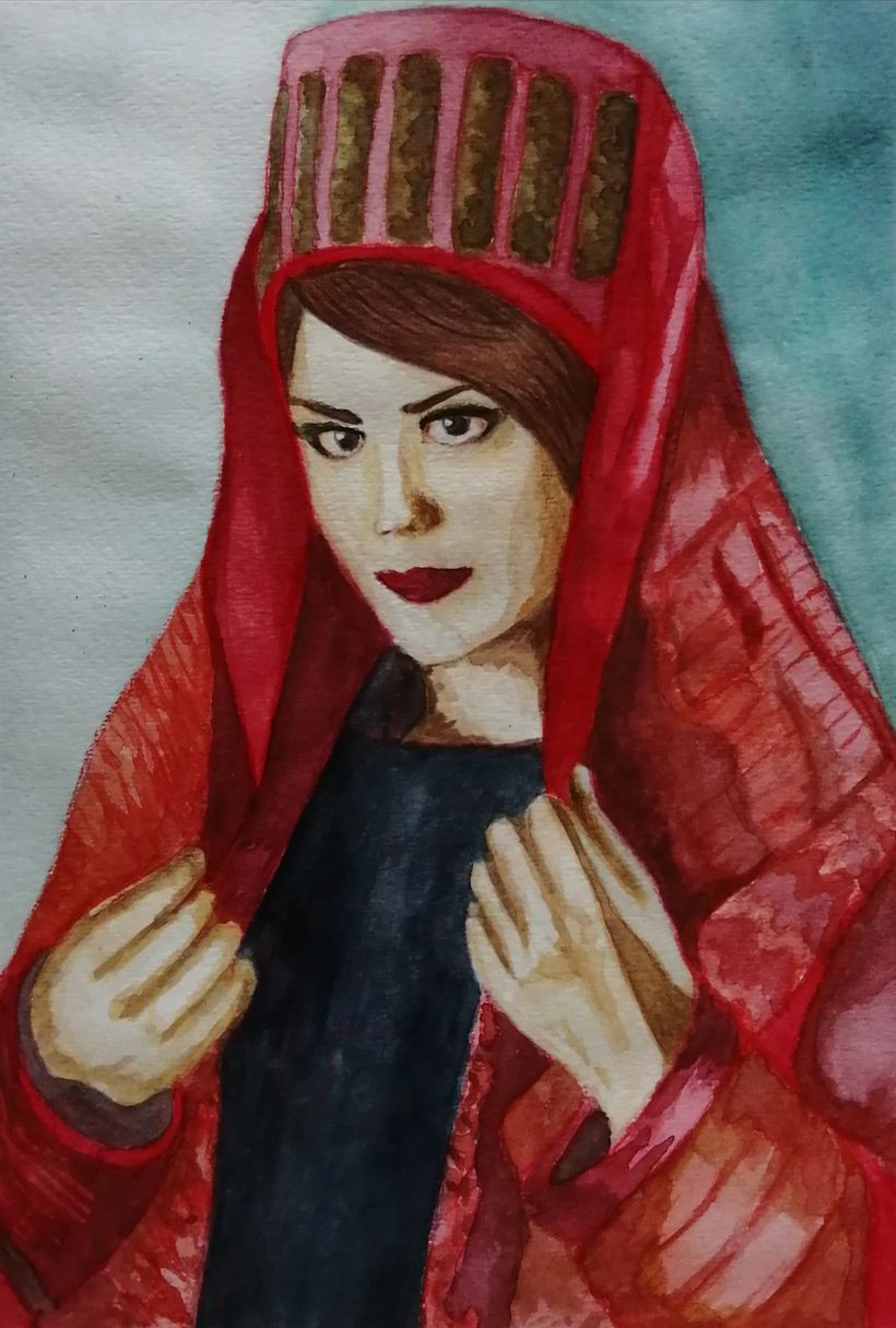 Mujer de la tribu Turkmen. Práctica 2, acuarela tradicional. 
