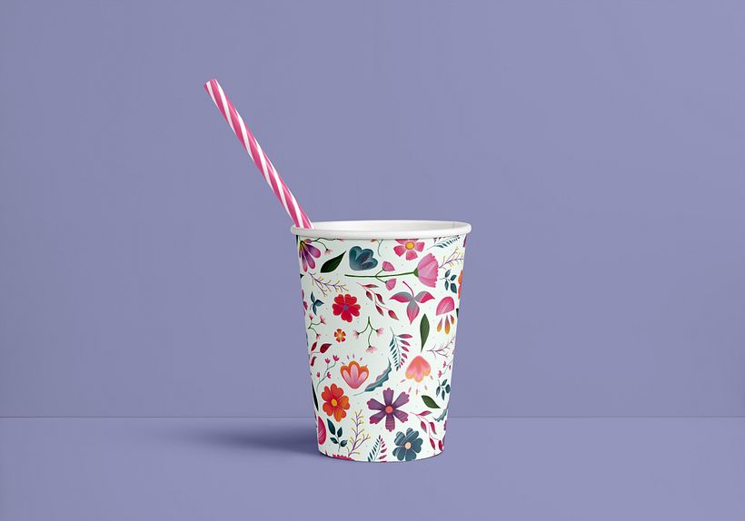 My pattern with a bright background on a paper cup. 