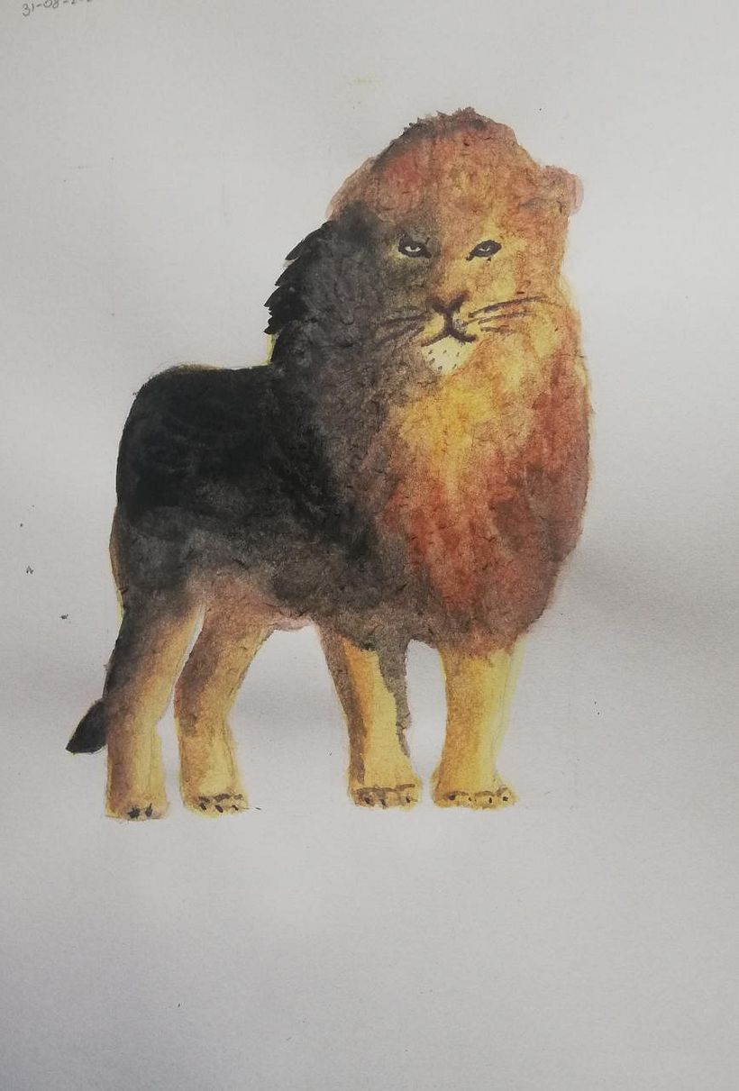 Mi Proyecto del curso: Técnicas experimentales de acuarela para principiantes - El León  1