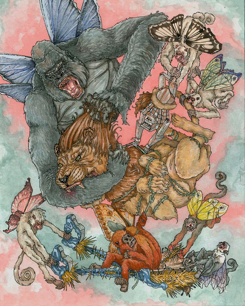 "La Batalla entre los monos voladores, y el León Cobarde, el Espantapájaros y el Hombre de Hojalata" por Niño Lobo KC (IG)