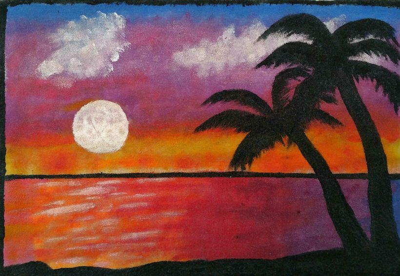 Elegí esta paleta de colores cálidos y fríos para dar una sensación de que el día se va y la noche llega.
