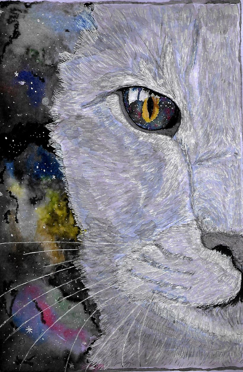 Mi Proyecto del curso: Técnicas modernas de acuarela "Un gato en el espacio" 0