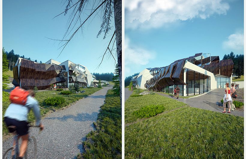 Architectural concept, based on restoration of old sport center in Carpathian mountains - Vorokhta village- west Ukraine 1
