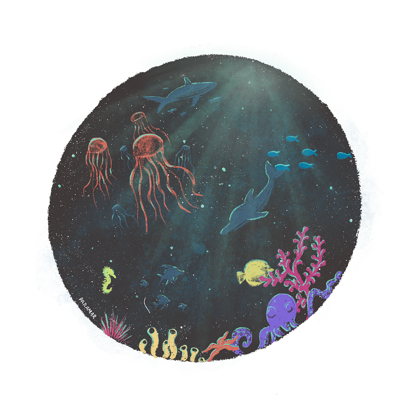 Underwater Illustration (View from a submarine window)