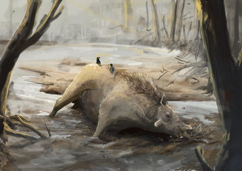 Daeodon playing in the mud -1