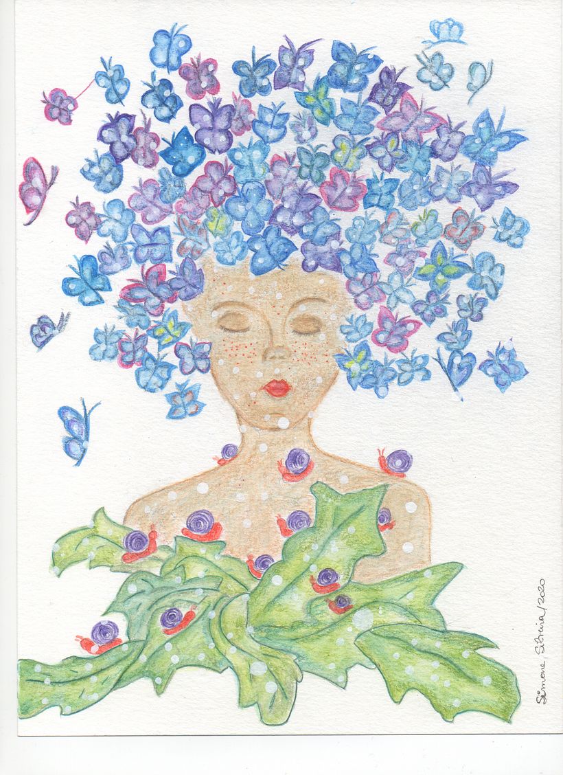 O Sonho de Sofia - Cabeleira colorida da mulher de pensamentos leves e voadores. Sua vestimenta? Fantasia apenas.