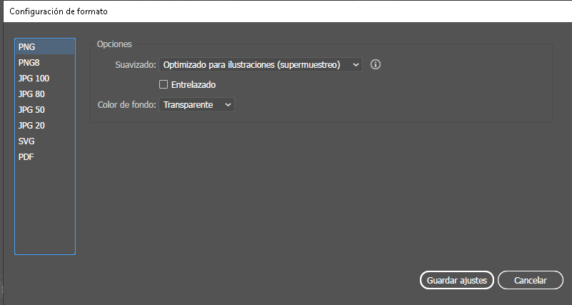 ir a el formato en el que se desea exportar