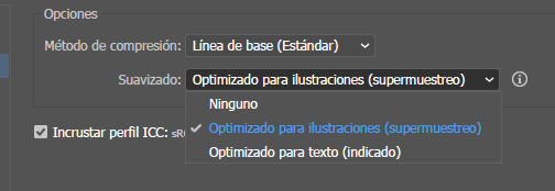 en la opción "suavizado" seleccionar ninguno