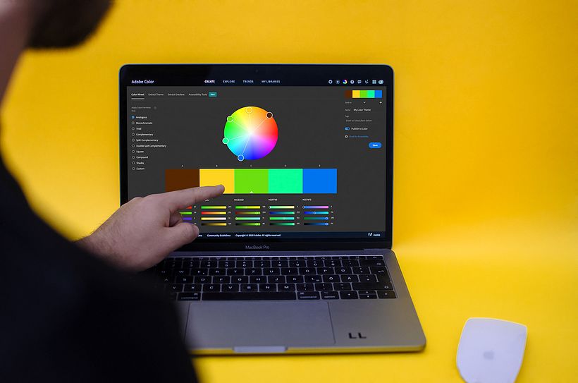We choosed a nice colour palette with color.adobe.com.