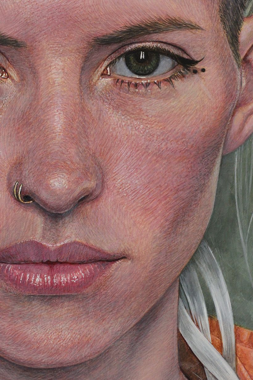 Détails. Fines traces de pinceau à la peinture à l'huile. 1