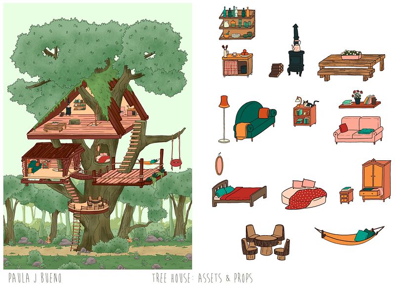 Diseño de casa de árbol para un videojuego 2D + props