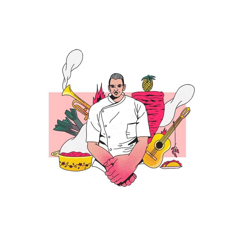Este retrato del chef Edgar Nuñez apareció en la revista Food & Wine. Ulises Mendicutty