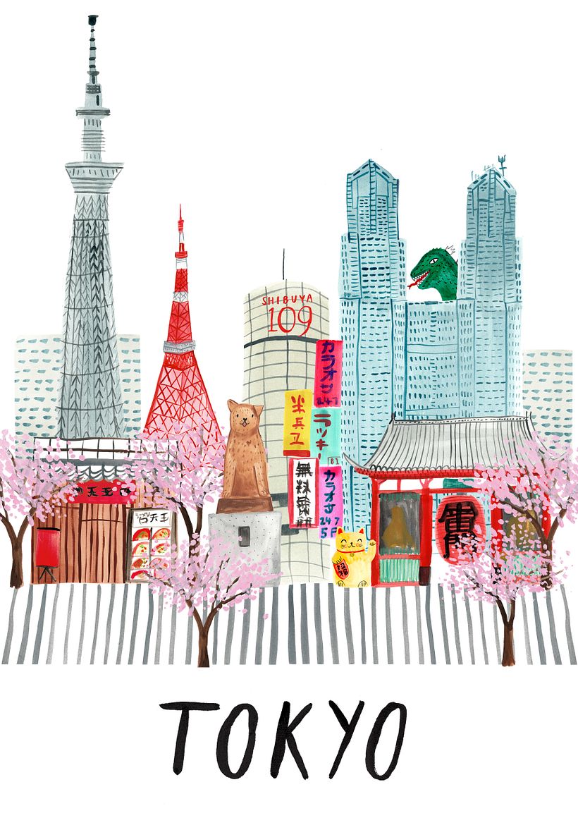 Tokyo cityscape, mixed media digital collage, 2020. 