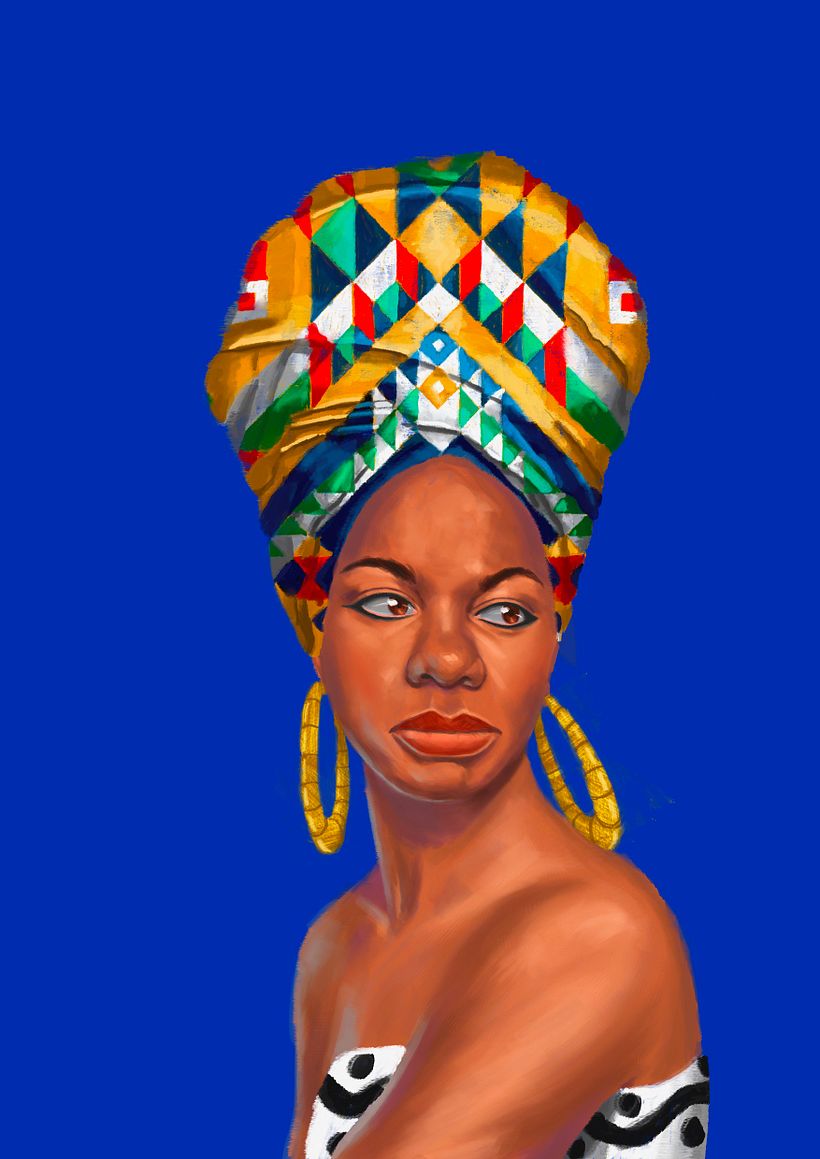 Después trabajé el turbante y la ropa, buscando resaltar la ilustración con colores vivos.