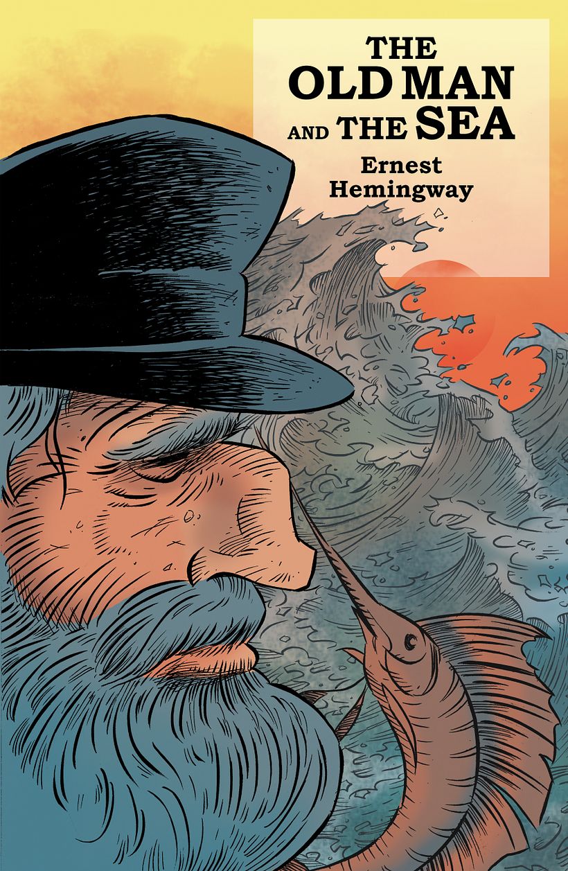 Portada para edición de El viejo y el mar. Proceso creativo a continuación: