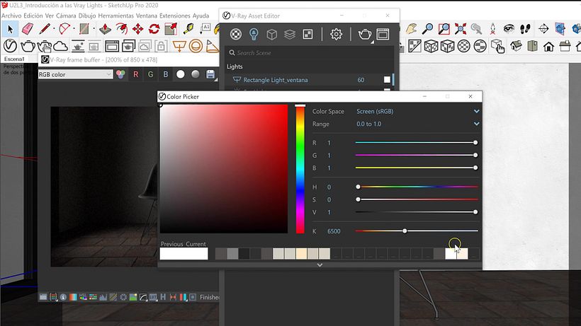 En el menú Color Picker puedes cambiar la temperatura de color de la luz