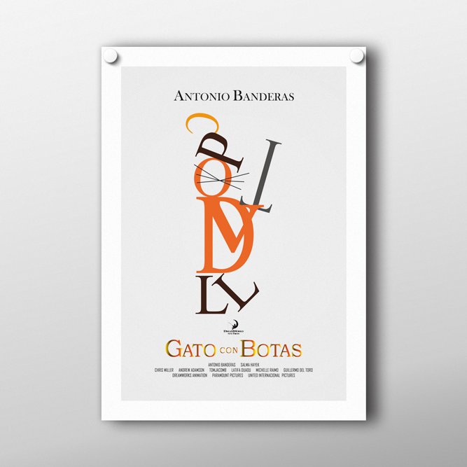 Cartel tipográfico para cine de verano "GATO CON BOTAS"