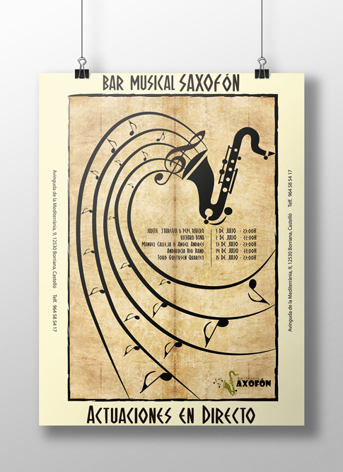Cartel publicitario - Evento conciertos "Bar Saxofón"