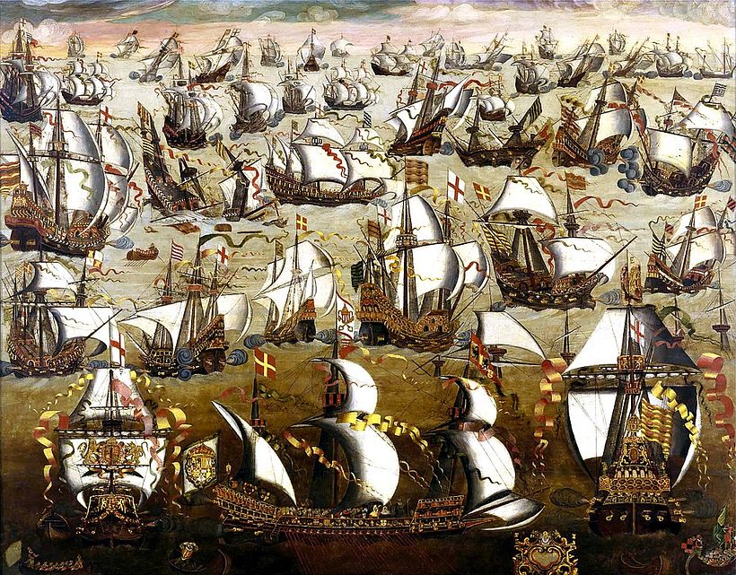Navíos ingleses contra la Armada Invencible española en una pintura de finales del siglo XVI