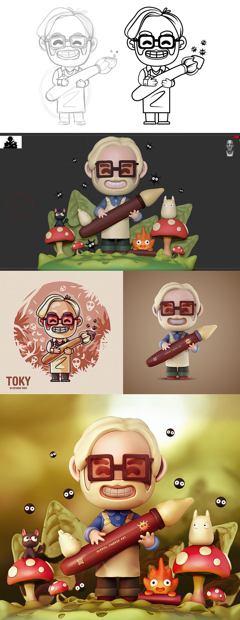 Ilustración 3D: Artista con crayón mágico - Modelado 3D