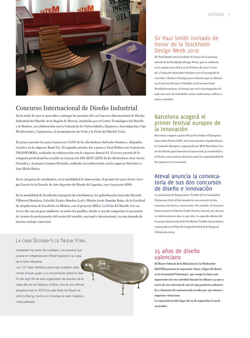Interior DINUME con noticias sobre el artículo "¿Qué ocurre en el diseño hoy?"