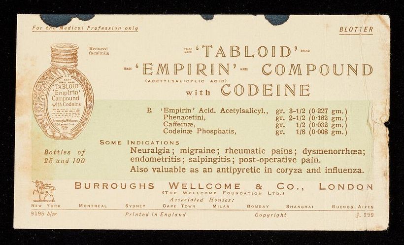 Empirin Compound with Codeine (1940). Burroughs Wellcome & Co
