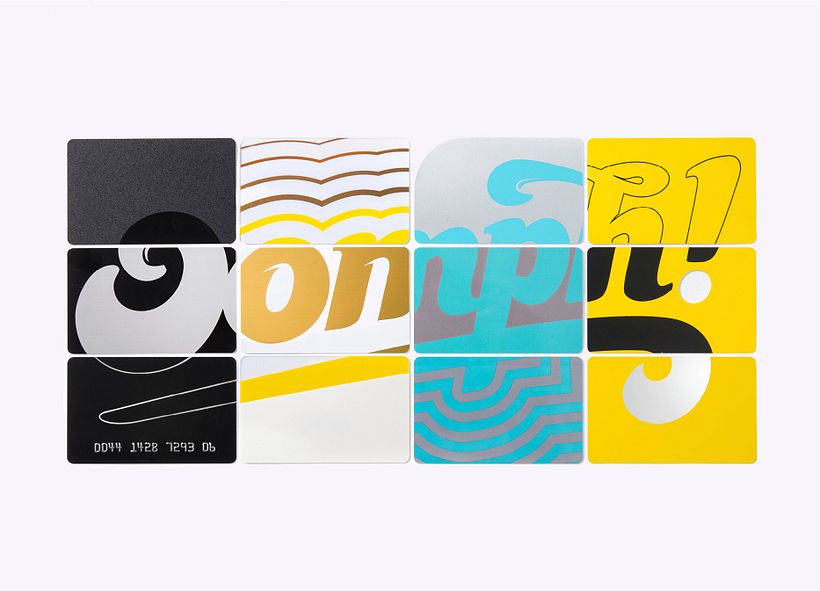 Each card uses a different print technique and when placed together form the logo.