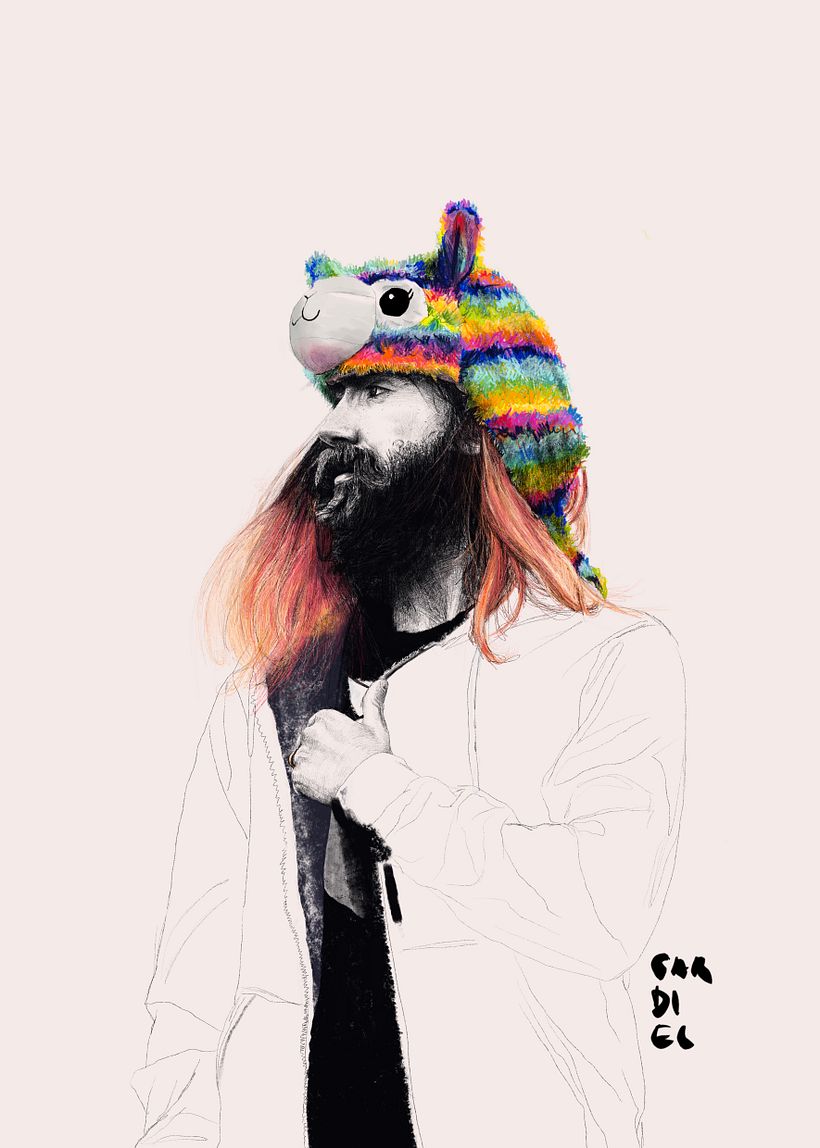 The colors of the model's hat and hair make the portrait special. This is where I started adding color.