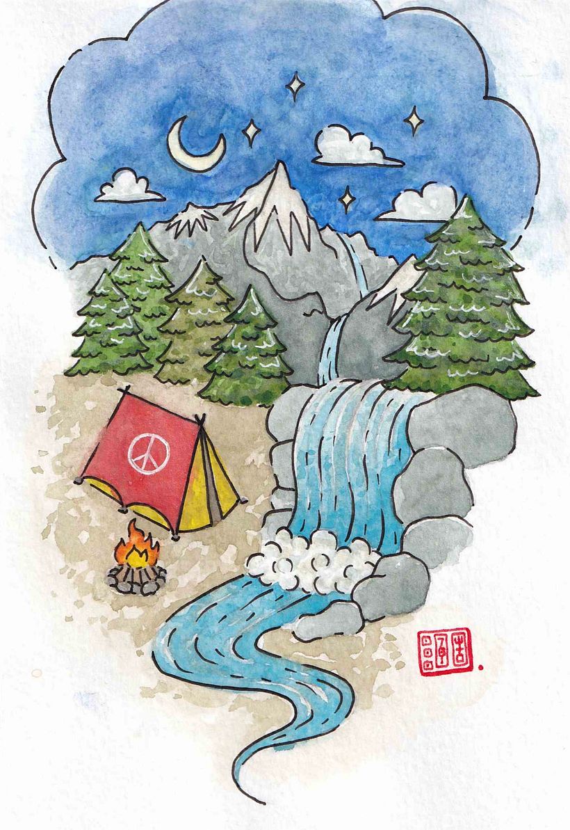 this is the watercolor version of the drawing that i digitalized before coloring it and turned into a tattoo design.